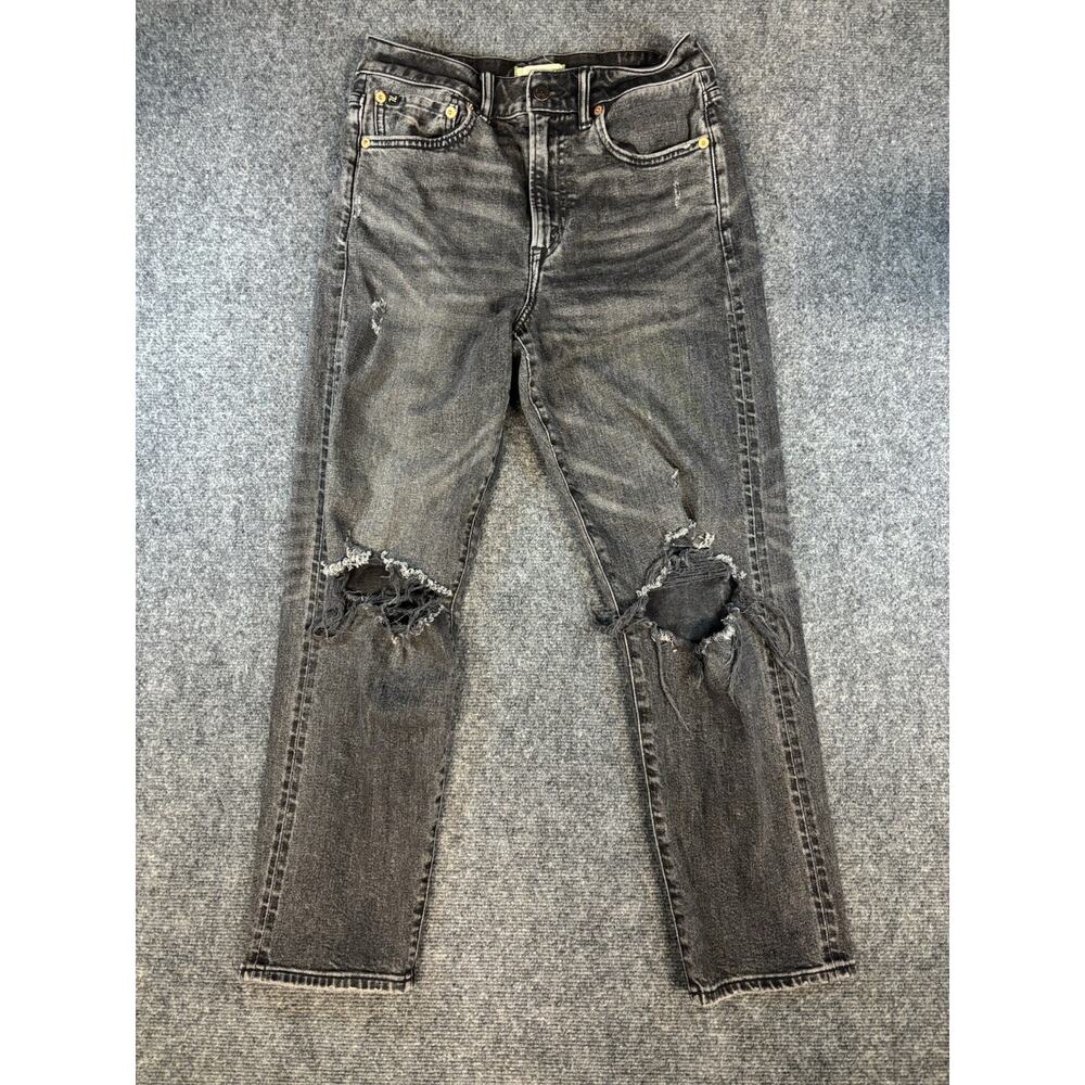 AE77 Women's Black Leg Organic Cotton Denim Jeans Distressed Size 8 Sz 28